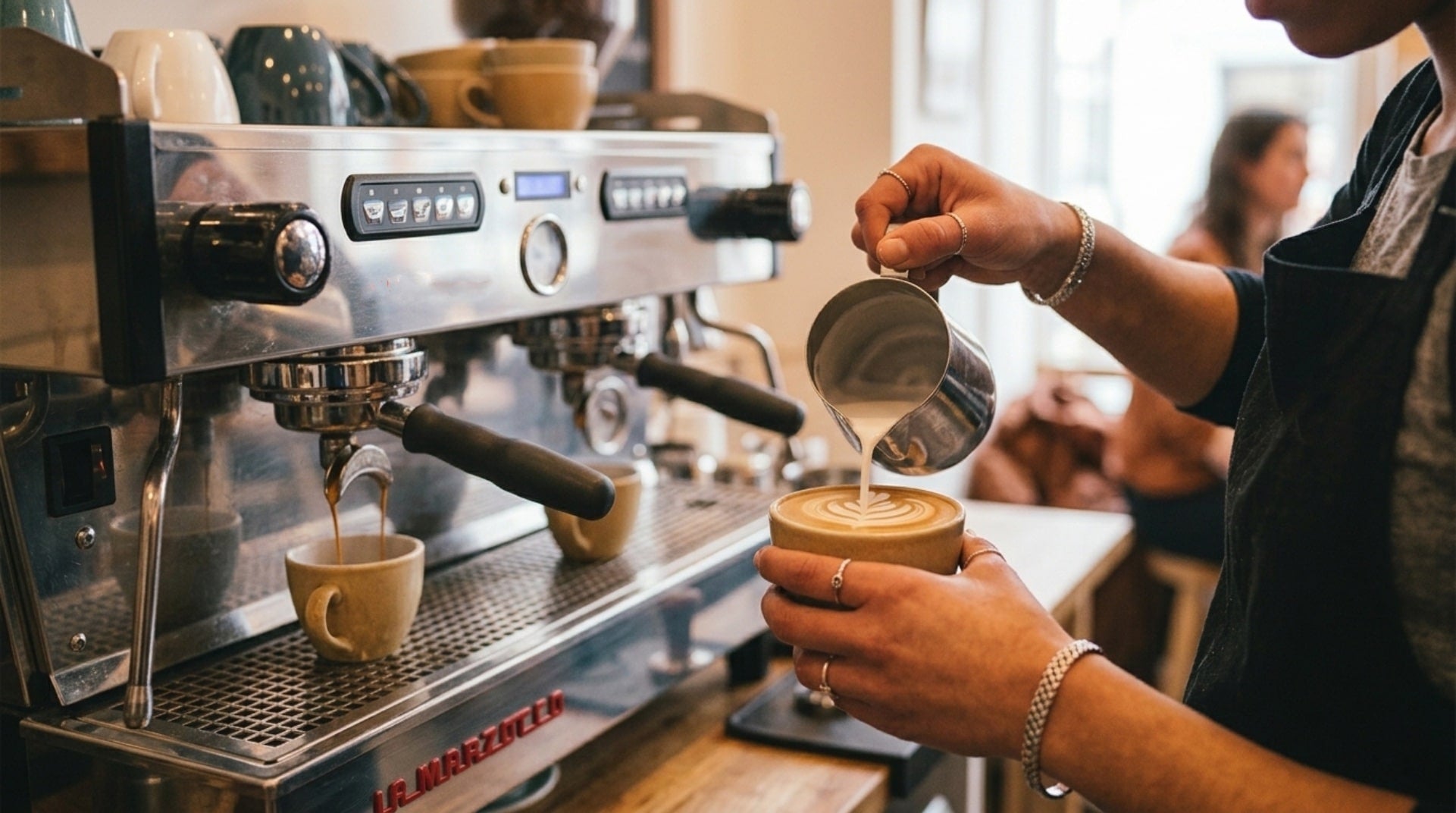 Barista pulling an espresso shot