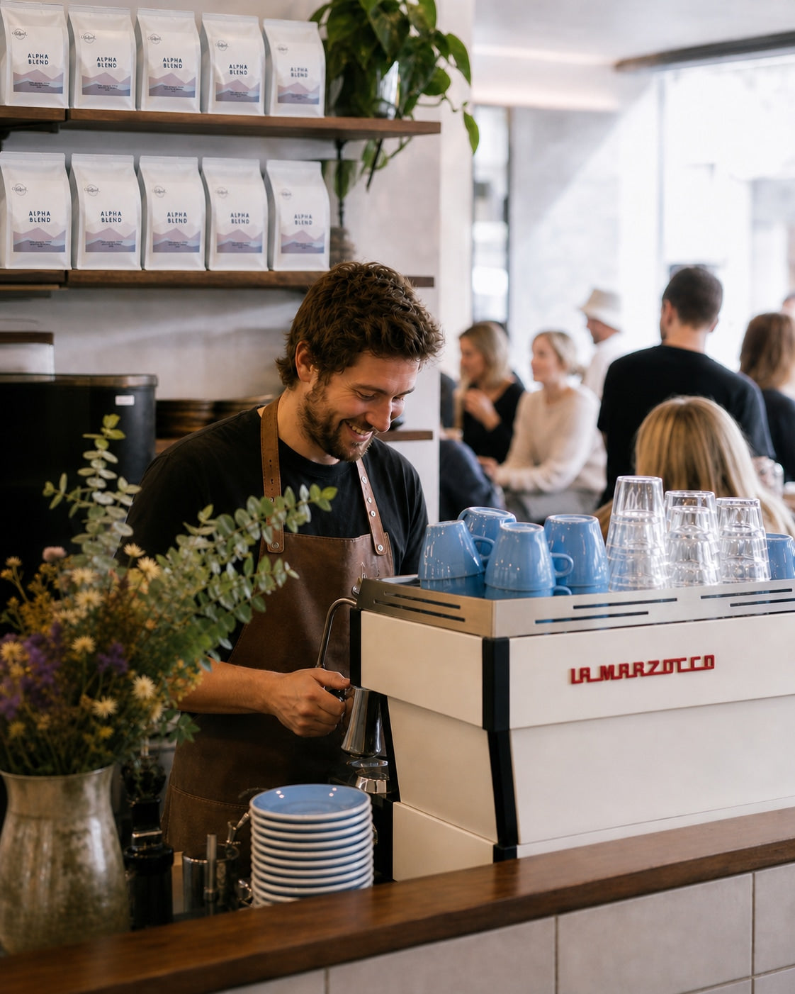 Café counter with espresso service