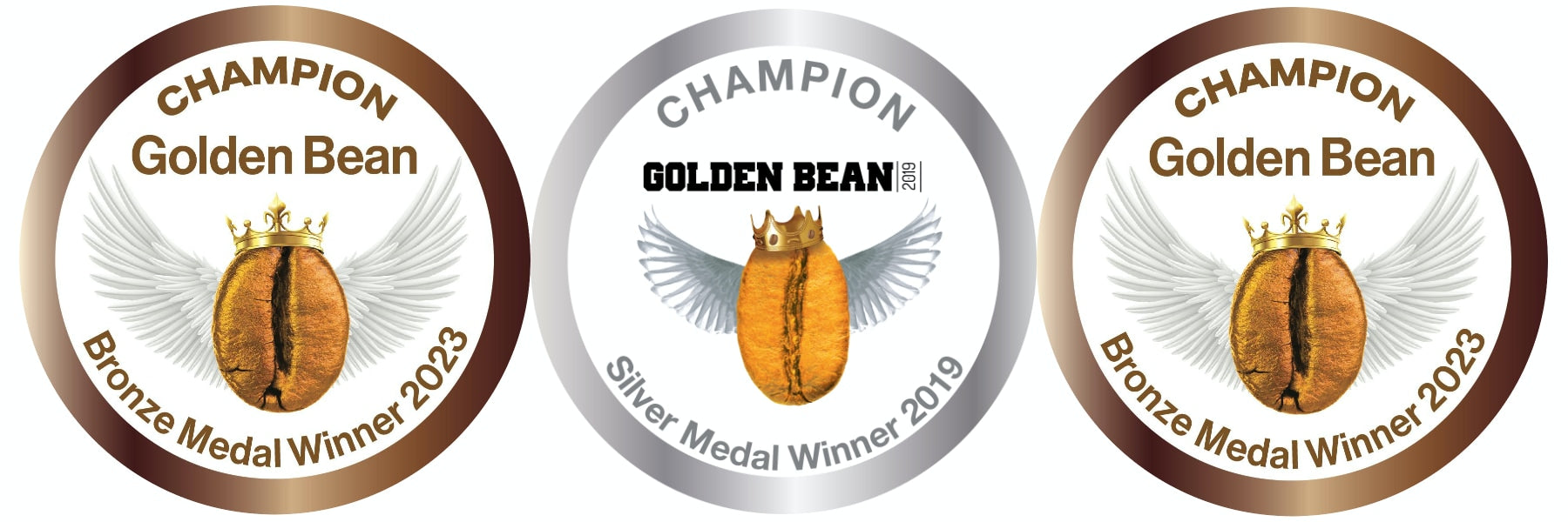 Three Golden Bean award medals