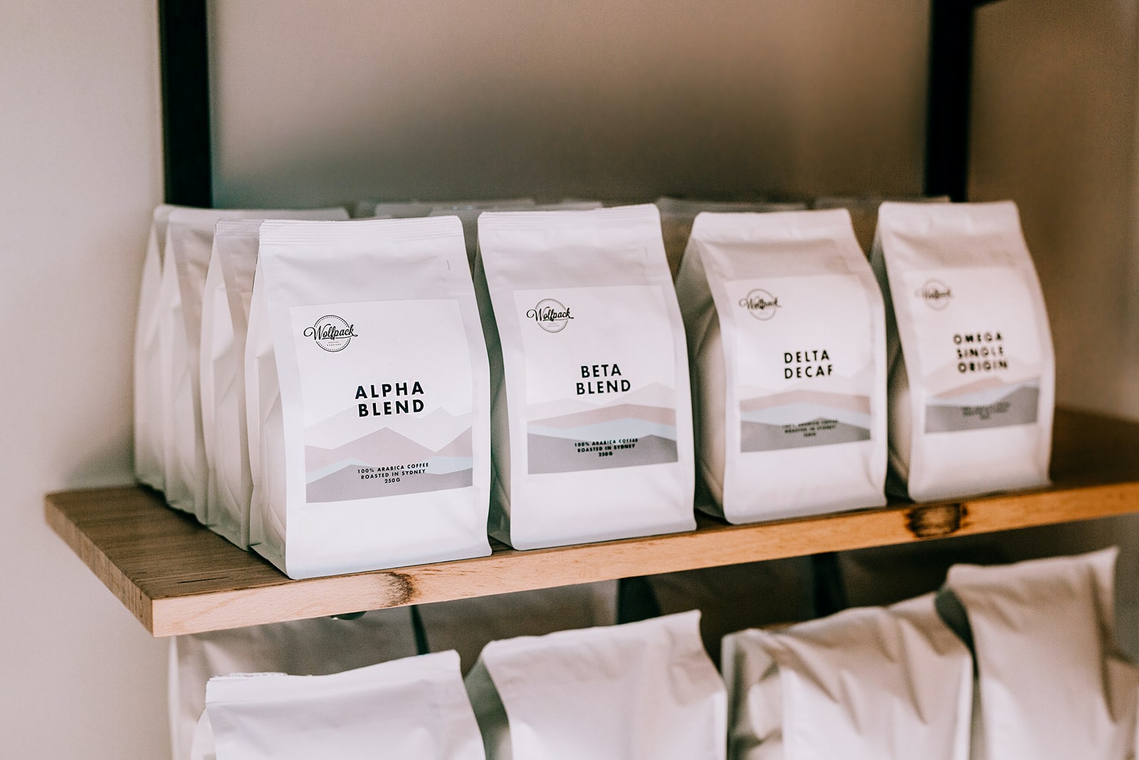 Retail shelf with coffee bags